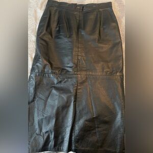 Vintage genuine Black Leather Women's midi Skirt